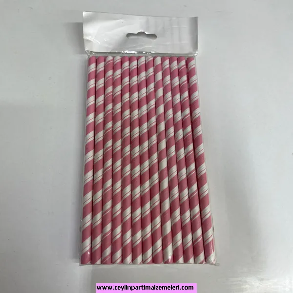 Pembe Beyaz Çizgili Pipet